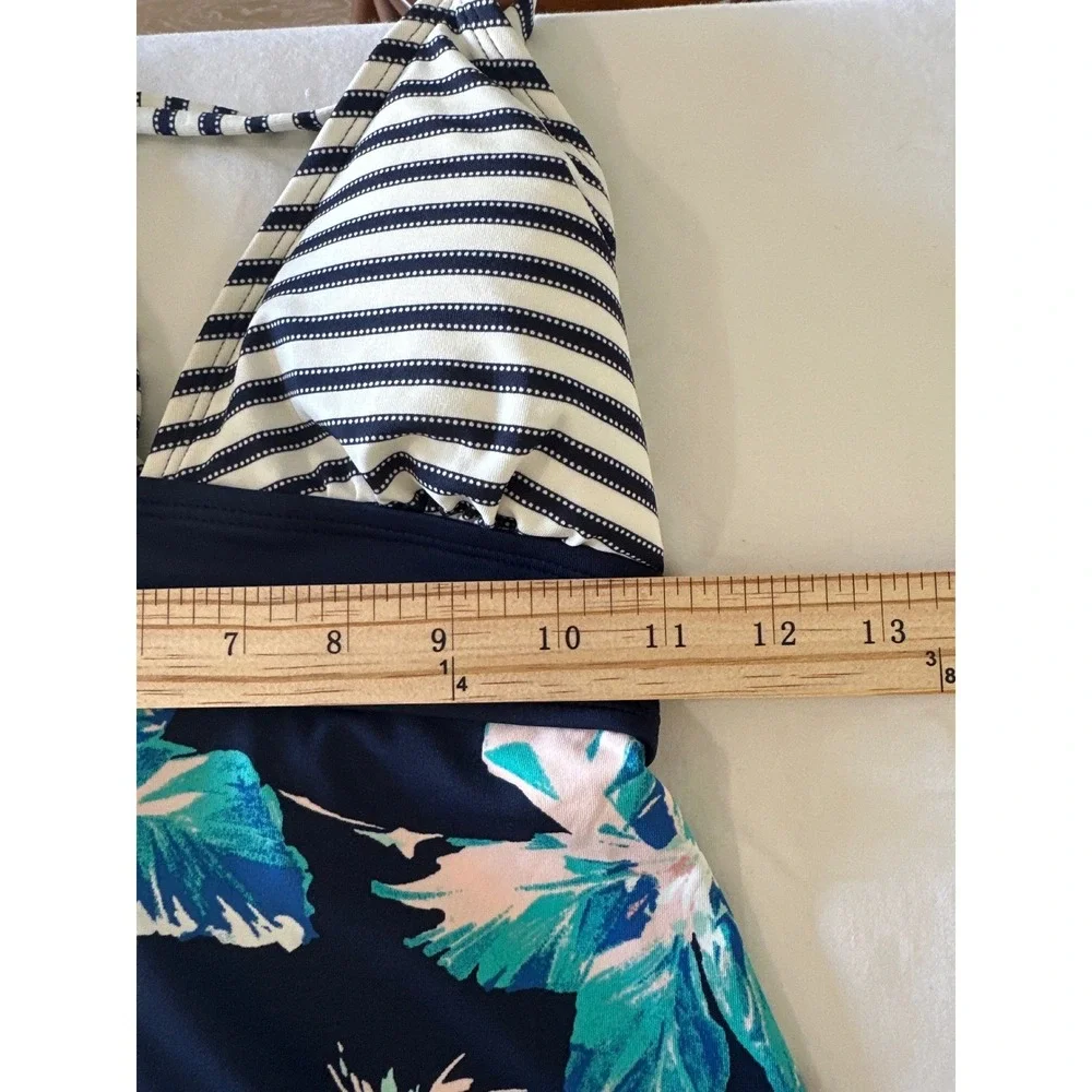 Carve Designs Dahlia‎ Tankini Womens Small Navy Floral Striped T-Back Top